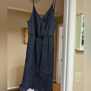 Black silk ribbed stretchy dress, size medium